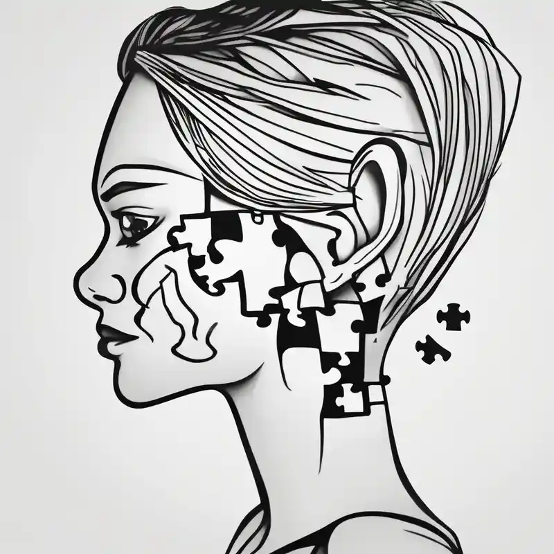 side of the neck puzzle piece tattoo where one of the pieces says Rella half sleeve tattoo designs for men – Caricatura, Blanco y negro